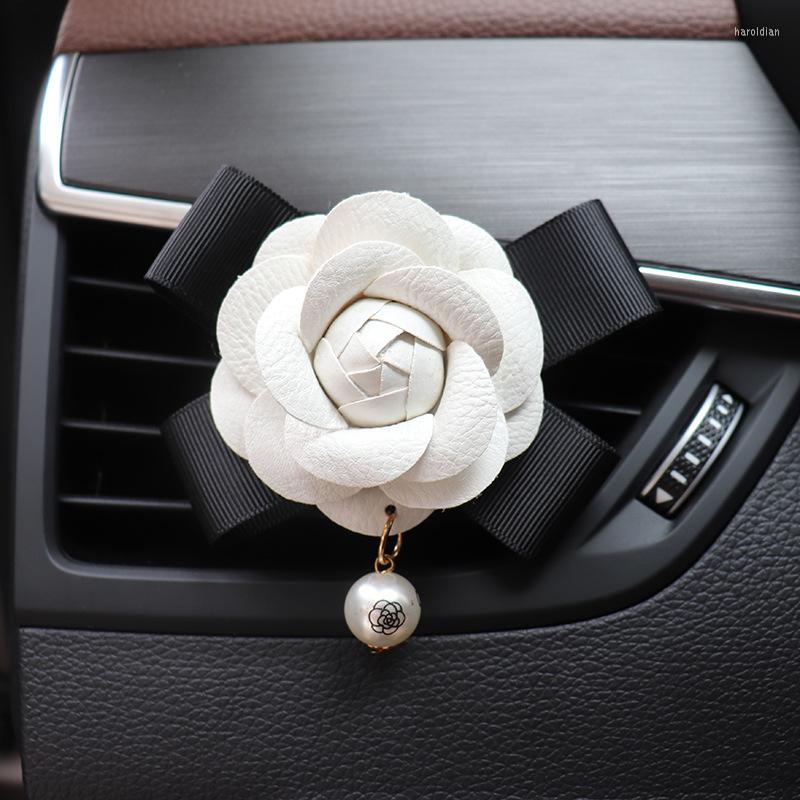 

Interior Decorations Bowknot Camellia Car Vent Clip Leather Flower Accessories Decoration
