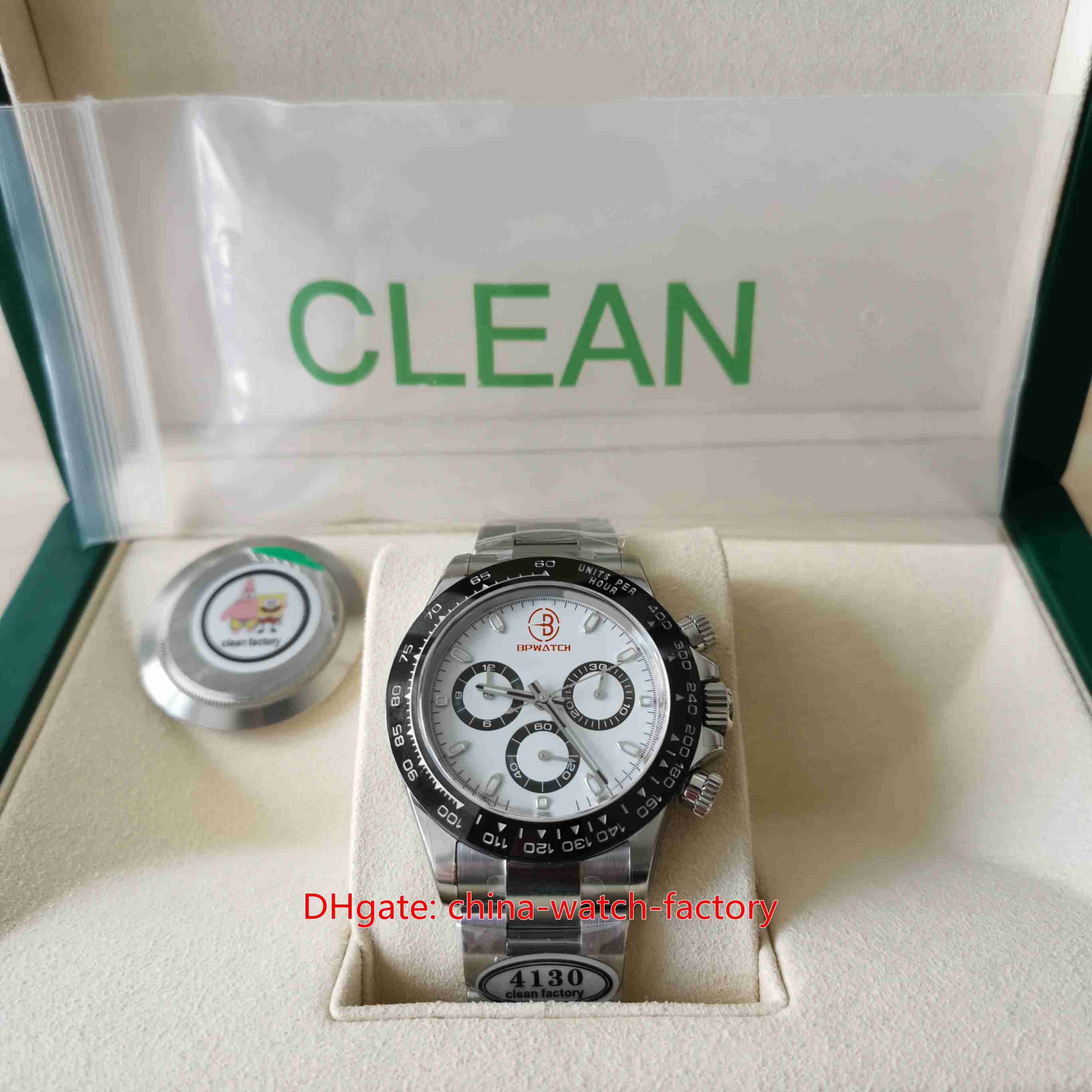 

CLEAN Maker Mens Watch CF Ultra-thin 40mm x 12.5mm Cosmograph 116500 Panda Chronograph Ceramic CAL.4130 Movement Mechanical Automatic Watches Men's Wristwatches, No box papers