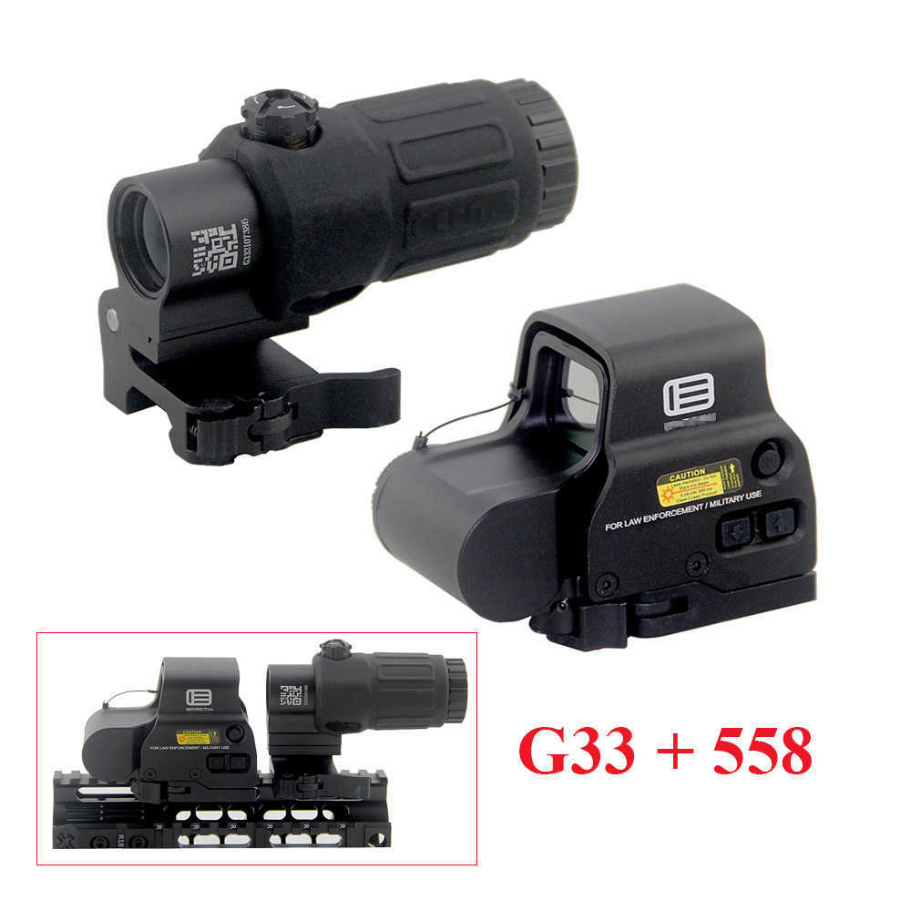 

HHS Tactical I II 558 Holographic Red and Green Dot Scope G33 Magnifier Combo Hunting Rifle 558 T-dot Sight 3X Magnifier with Switch to