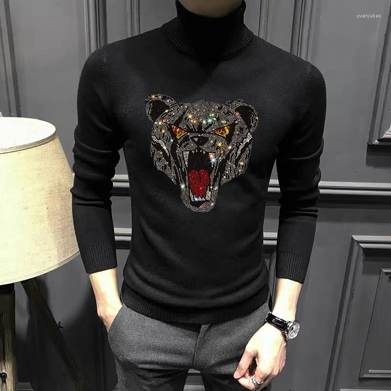

Men's Sweaters Autumn And Winter Sweatshirt 2022 Pullover Warm Design Men's Turtleneck Sweater Brand Diamond Animal Pattern, As shown asian size