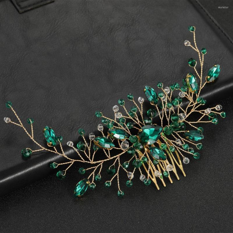 

Hair Clips Fashion Charming Rhinestone Green Combs For Women Tiara Accessories Bridal Wedding Head Ornaments Headwear Clip
