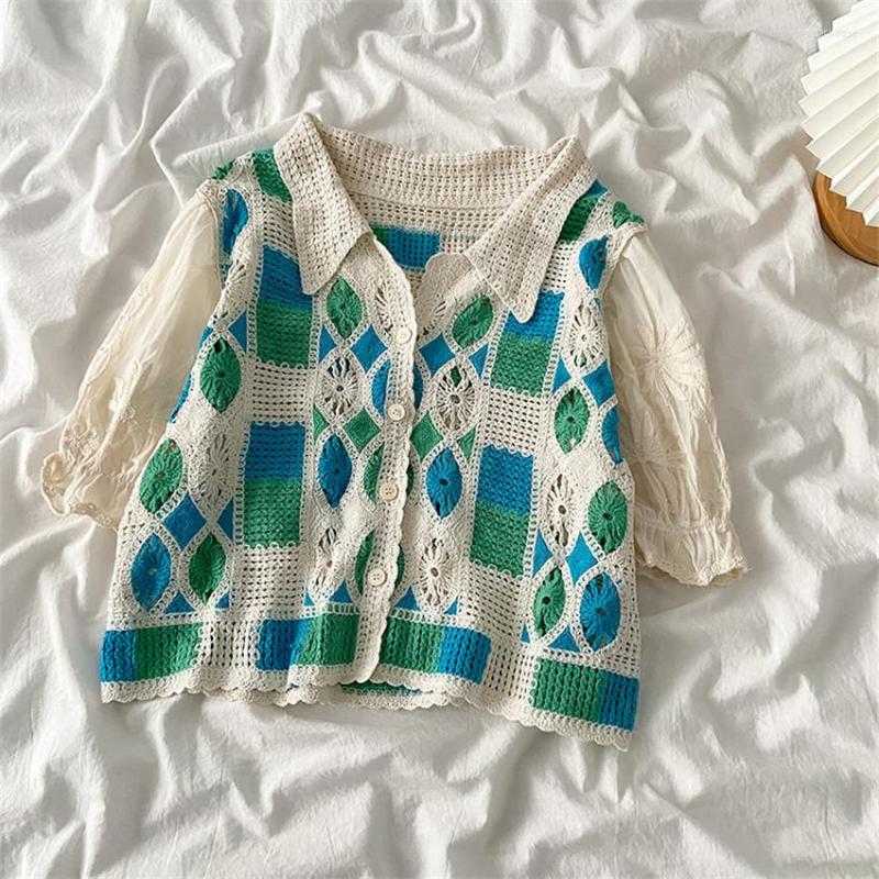 

Women's Blouses Summer Crop Top Knitted Shirt Women Tops And Blouse Boho Vintage Crochet Blusas Mujer De Moda 2022, Green