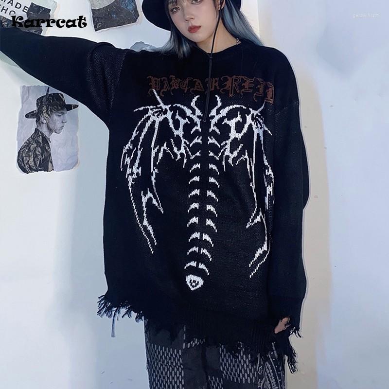 

Men's Sweaters Hip Hop Streetwear Knitted Sweater Gothic Letter Bat Skeleton Print Pullover 2022 Men Autumn Harajuku Cotton Casual, Black
