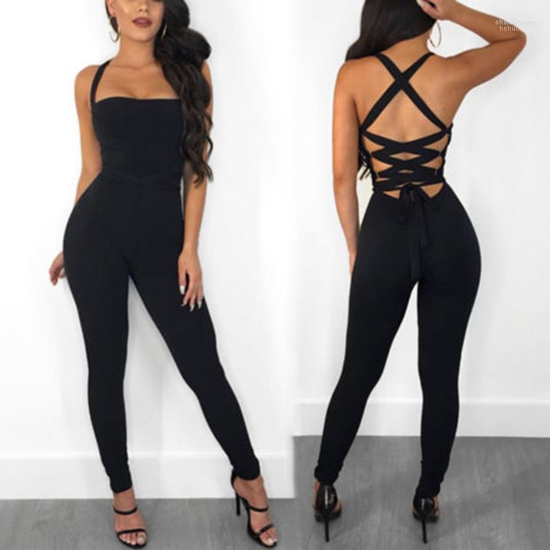 

Women' Jumpsuits Women' & Rompers Summer Women Jumpsuit Clubwear Playsuit Bodycon Long Romper Backless Cross Off Shoulder Pants, Black