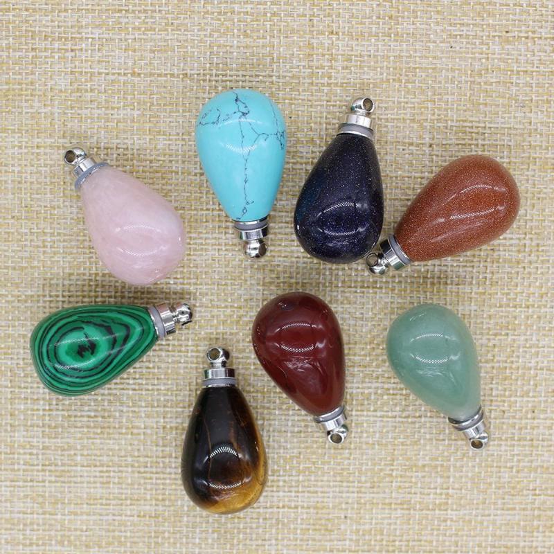 

Pendant Necklaces 2022 Natural Wake Quartz Tiger's Eye Green Fluorite Whetstone Diffuser Perfume Bottle Oil 6 Pend