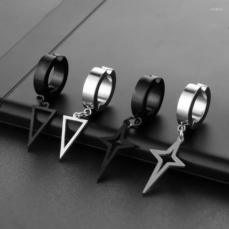 

Backs Earrings 1Pair Unisex Stainless Steel Punk Man Black Clip On Geometry Triangle Star Pendant Dangle Women Gothic Jewelry