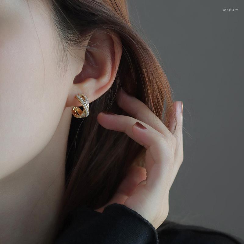 

Stud Earrings Post Cross Pearl For Woman Retro Elegant Micro-set Zircon Hanging Drop Party Wedding Jewelry