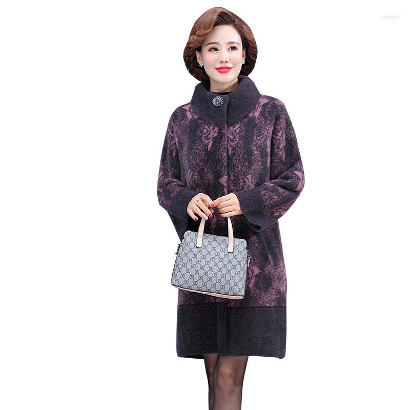 

Women's Fur Mom Loose Long Jacket Size 4XL Mink Velvet Overcoat Woman 2022 Winter Female Fashion Thick Warm Print Parkers Coat Women, Yellow