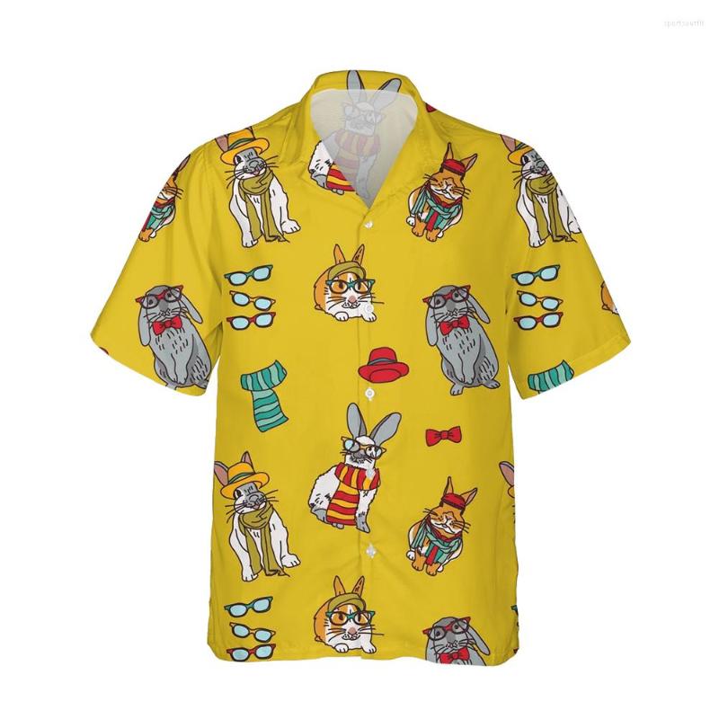 

Men' Casual Shirts Jumeast 3d Cute Cartoon Trend Rabbits Printed Hawaiian Shirt Men Lovely Animal Short Sleeve Mens Fashion Loose, 04