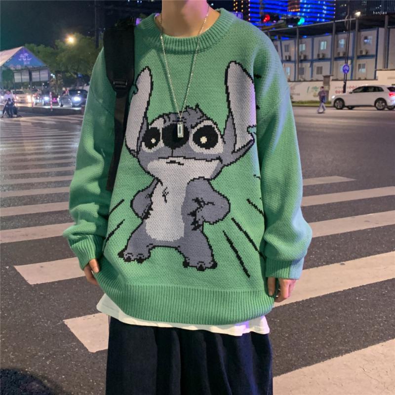 

Men's Sweaters 2022 Autumn Couple Sweater Men's Lazy Anime Print Pullover Loose Outer Women Vintage Knitted Harajuku Tops Homewear, Green