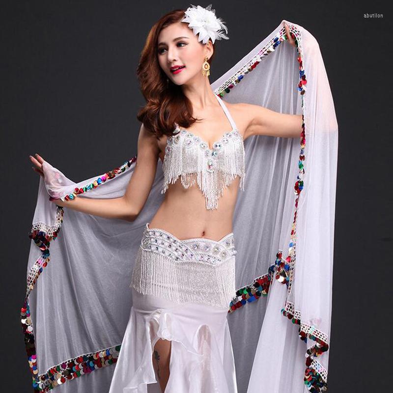 

Stage Wear Arrival Malaya Veils For Belly Dance Long Flowy Hand-made Sew Sequins Dancing Hand-Scarf Veil White/Black