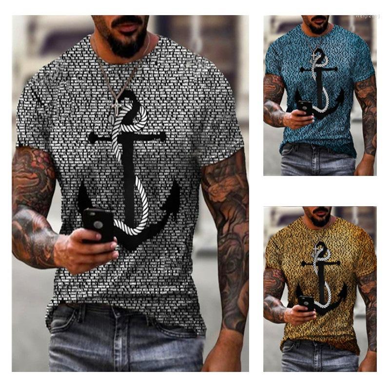 

Men' T Shirts 2022 European And American Men' Summer Retro Anchor Loose Printing Short-sleeved Round Neck T, Beige