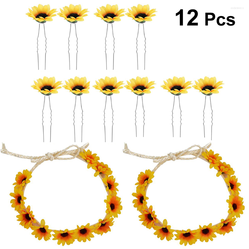 

Bandanas 2pcs Headbands Cloth Sunflower Chic Hair Hoop Wreath Headwear Garland With 12pcs Hairpins For Seaside