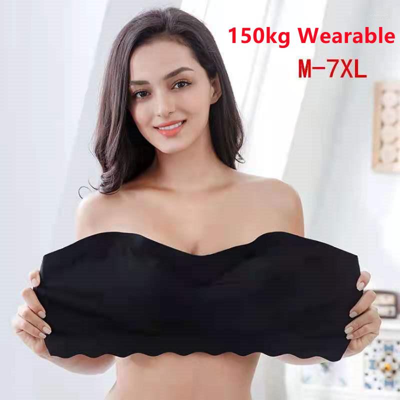 

Bustiers & Corsets 40-150kg Oversized Fat MM Strapless Bra Gathered Anti Slip Chest Thin Wrapped Invisible Patch Underwear, Beige