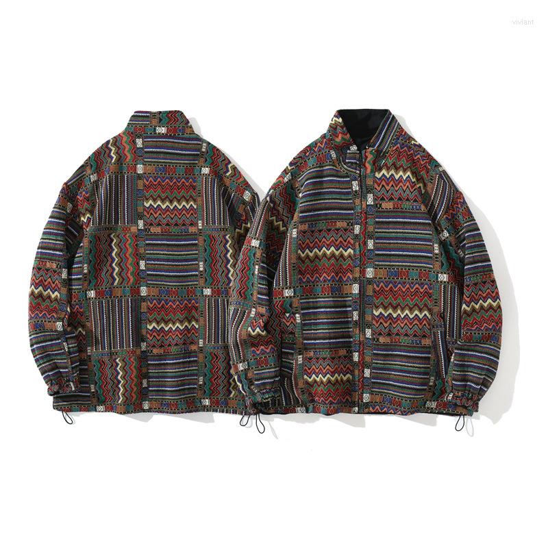 

Men' Jackets Men Long Sleeve Loose Oversize National Wind Printed Fashion Casual Jacket TWo-way Wear Size  - XXL, As picture show