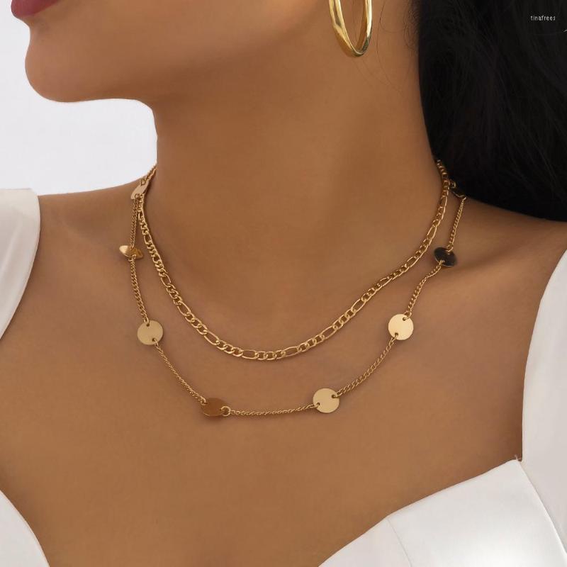 

Chains IngeSight.Z Vintage Round Sequins Choker Necklace For Women Punk Double Layer Cuban Metal On Neck Chain Jewelry Halloween Gift