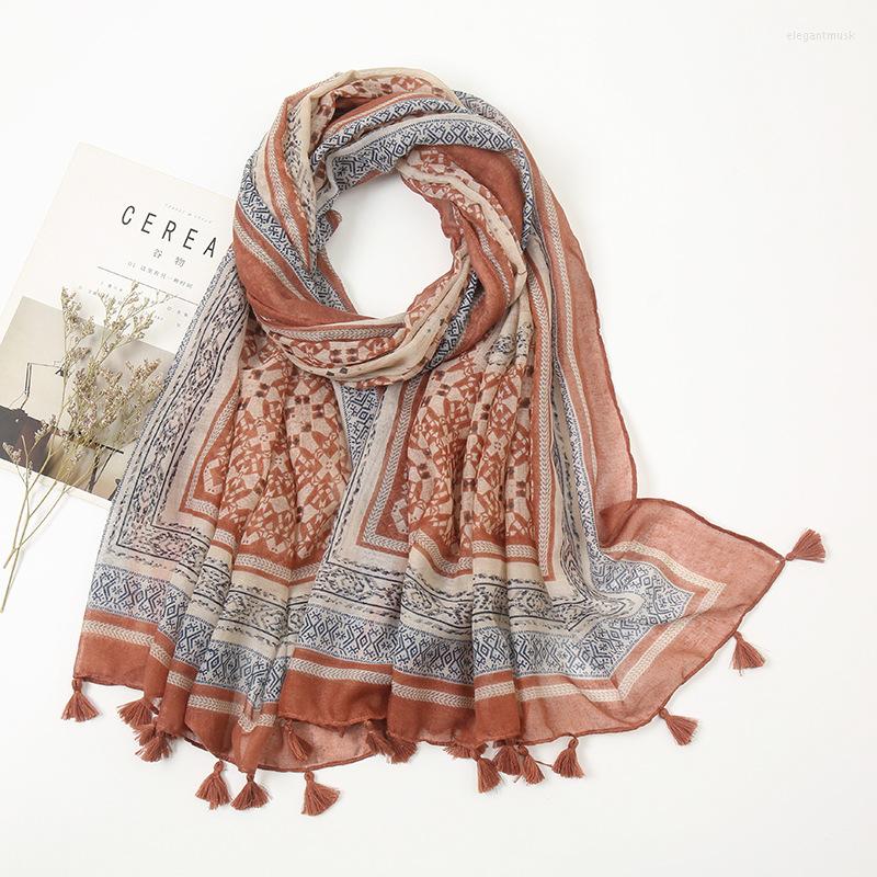 

Scarves 85-185cm Fashion Printing Voile Women's Sun Protection Bohemian Tassel Large Shawl Cotton Towel Pashmina