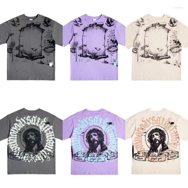 

Men' T Shirts Washed And Old Printed Short Sleeve T-shirt Male Hip Hop High Street Couple Super Fire