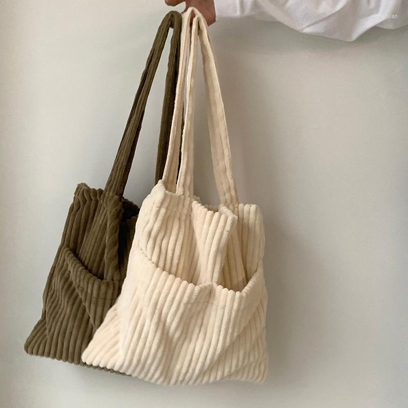 

Evening Bags Winter Female Soft Corduroy Solid Color Tote Bag Women Japanese Korean Style Crochet Braid Shopping Top-handle Handbag, Gold