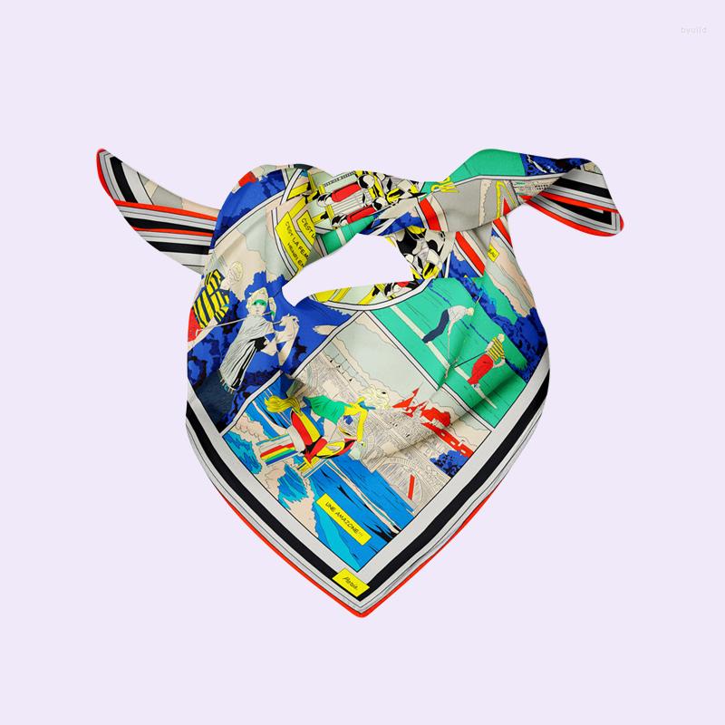 

Scarves Women Colorful Silk Square Scarf Lovely Sports Pattern Small Bandana Smmmer Neckwear Stylish Decorated Kerchief