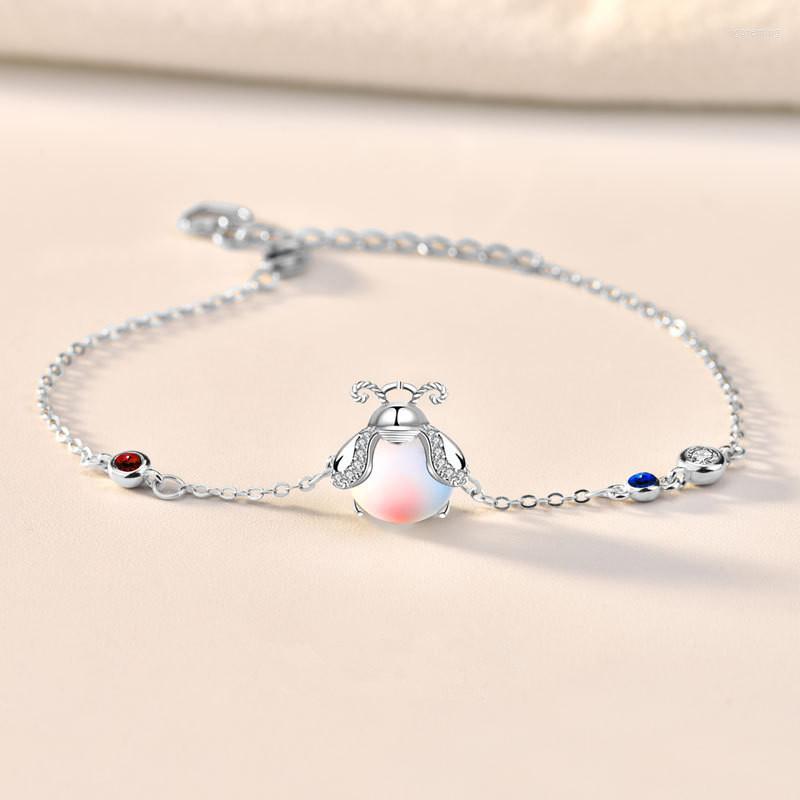 

Link Bracelets Fashion Chain Moonstone Insect Charm Bracelet For Women 2022 Personality Birthday Jewelry Gift SL516