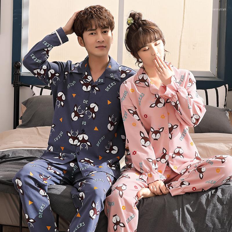

Men's Sleepwear Female Cartoon Lovers Pajamas Cotton Spring And Autumn Man's Or Female's Full Sleeve Household Winter Set, Male