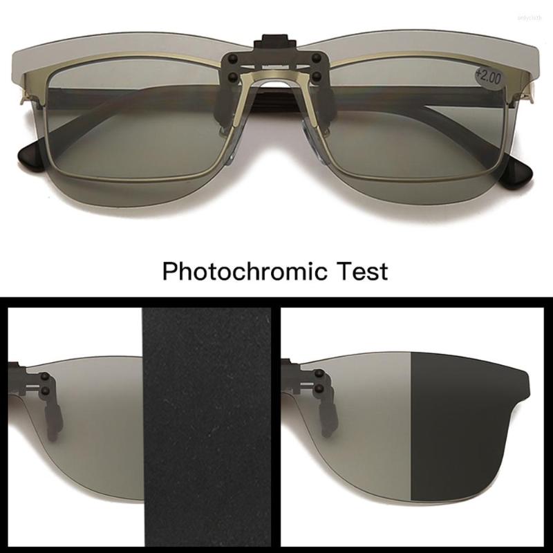 

Sunglasses Flip Up Women Polarized Clip On Men Rimless Driving Pochromic Night Vision Mirror Lenses P062
