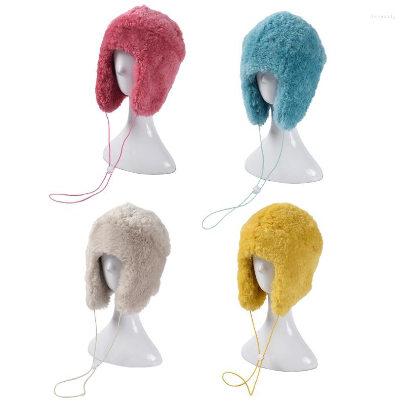 

Berets Women Winter Thick Fluffy Plush Earflap Cap With Chin Strap Solid Color Letters Logo Label Thermal Windproof Trapper Hat, Rr