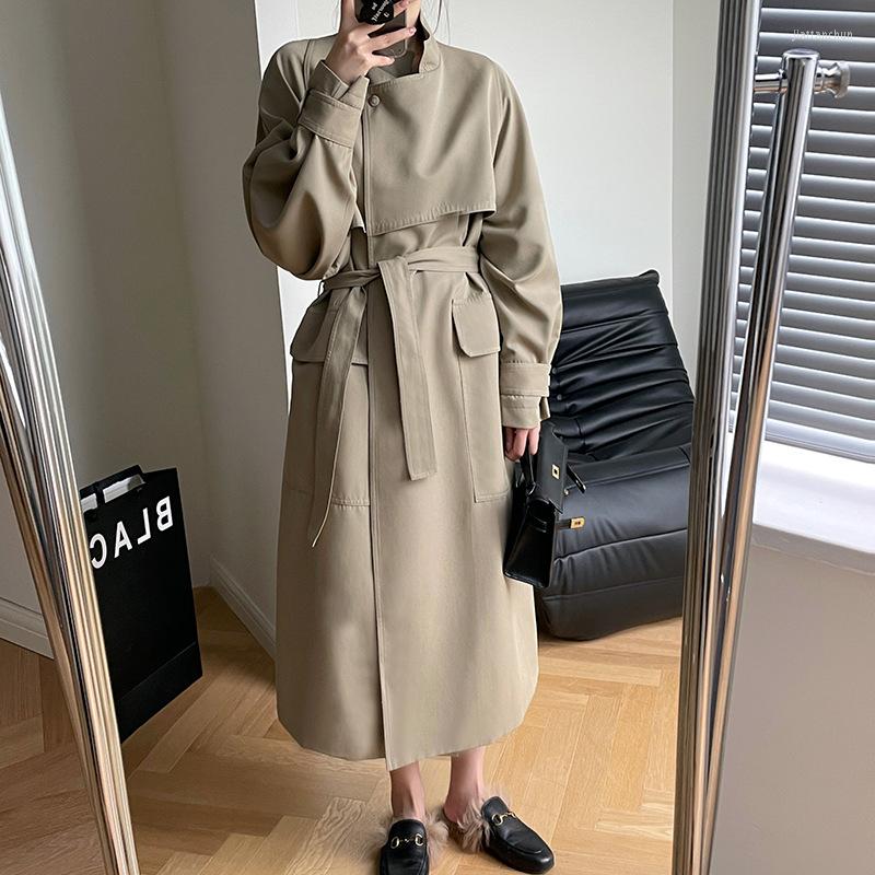 

Women' Trench Coats 2022 Autumn Fashion Long Sleeve Coat Women' Korean Casual Belt Cardigan Outerwear Loose Overcoat, Blue