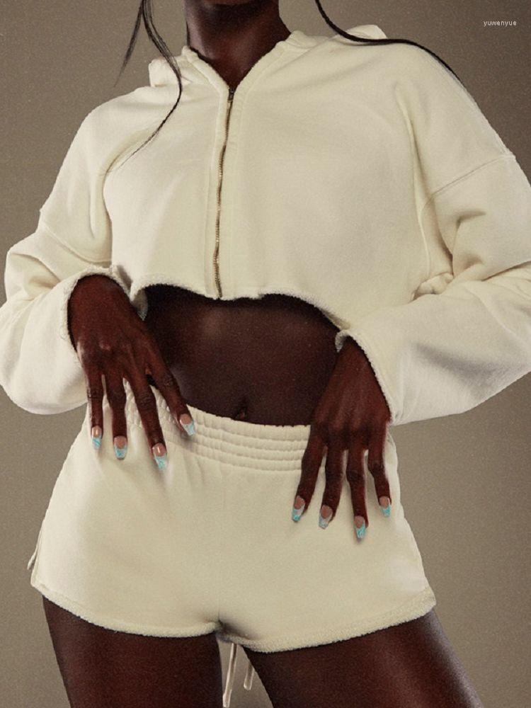 

Women' Tracksuits 2022 Women Casual Sweatshirt Suit Tops Shorts Tracksuit Autumn Hooded Long Sleeve Pullover Loose Sweatshirts Coat Short, White