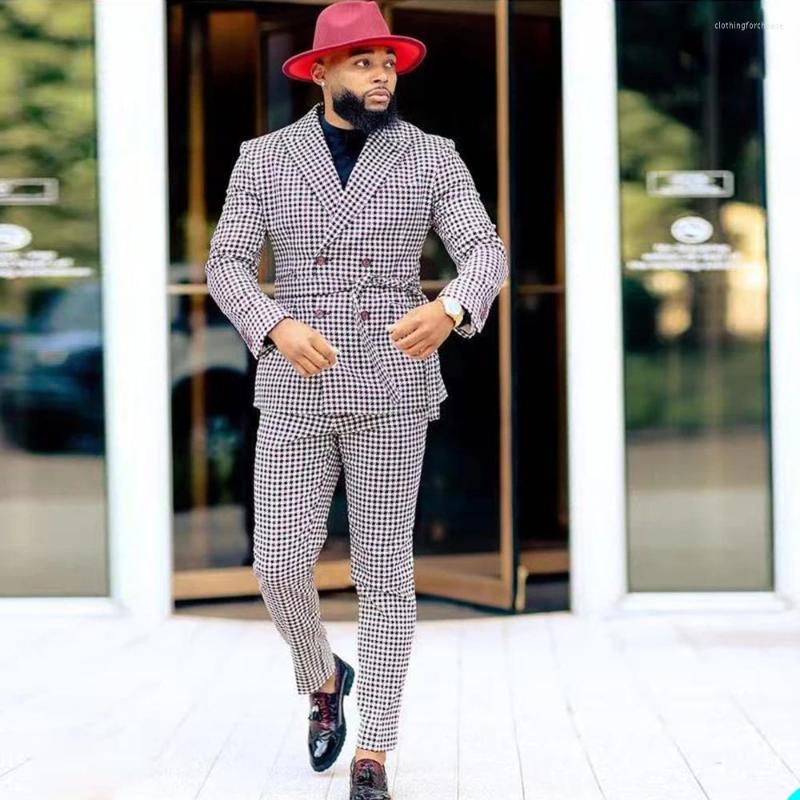 

Men's Suits Tweed Wool Men Plaid Check Smoking Business Blazer-Set Double Breasted Coat Pant Design Last Grooms Wedding Tuxedo 2022, Model color