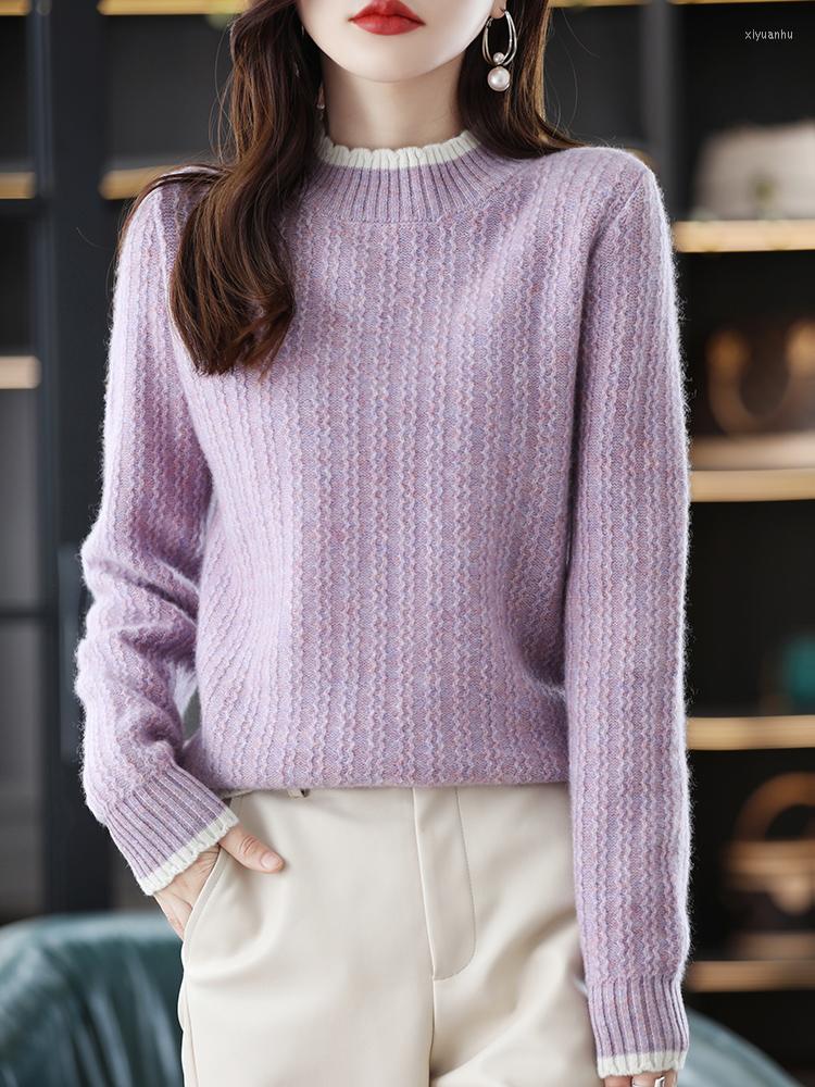 

Women' Sweaters Merino Wool Sweater Women Lace O-Neck Pullover 2022 Spring Autumn Colorblock Knit Top Casual Fashion Cashmere, Pink