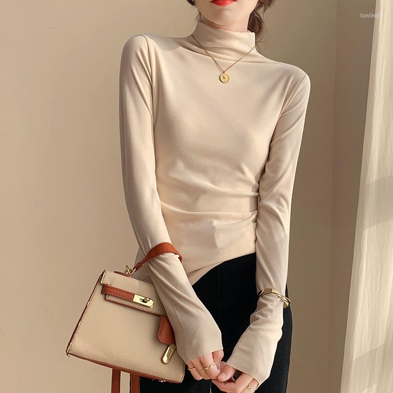 

Women's T Shirts Winter Warm Thickened Brushed T-shirt Solid Color Long-sleeved Top Female Double-sided Velvet Half Turtleneck Bottoming, Black