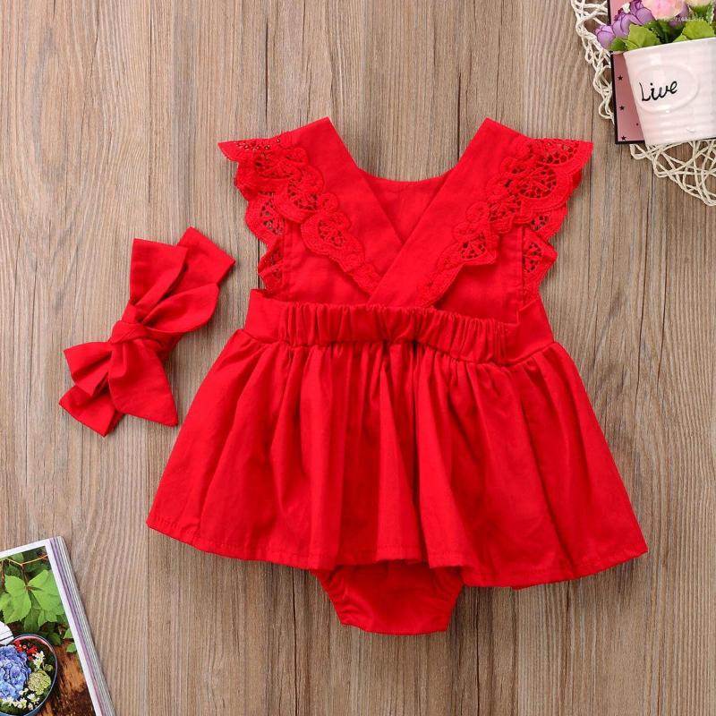 

Rompers 2022 Brand 2Pcs Christmas Toddler Infant Born Baby Girls Romper Dress Jumpsuit Outfits TuTu Clothe Headband Red Sets Gift, Picture shown