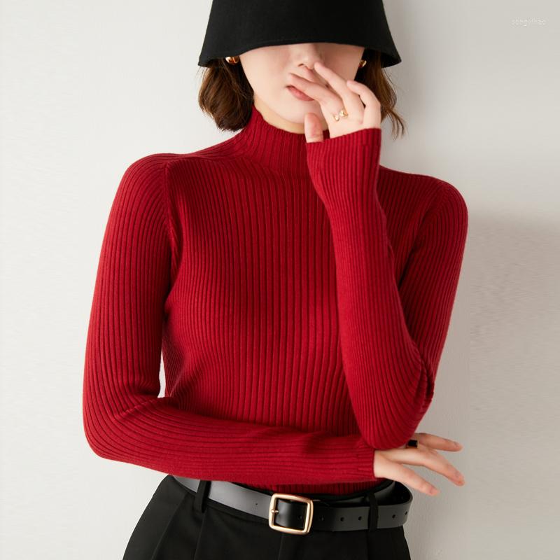 

Women' Sweaters Autumn Winter Ribbed Sweater Knitted For Female Wool Long Sleeve Top Half High Collar Clothing Ladies Basic Pullover, D1752 blue