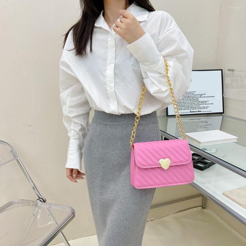 

Evening Bags Fashion Casual Twill Shoulder Crossbody Bag PU Leather Female Candy Color Love Flap Phone Purse Chain Travel Shopping Handbag, White