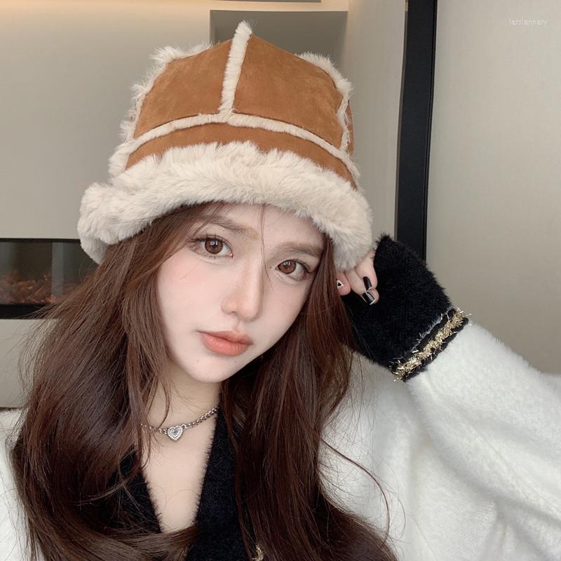 

Ball Caps Han Edition Will Firm Offers - Winter Ins Thickening Faux Suede Maomao Fisherman Cap Edge Basin To Keep Warm, Bright yellow