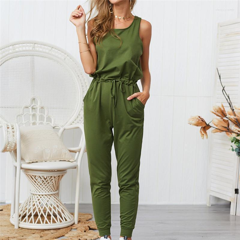 

Women's Jumpsuits Women's & Rompers Women Hole Sleeveless Bandage Lace Up Jumpsuit Casual Overalls For Female O-neck Summer, Grey