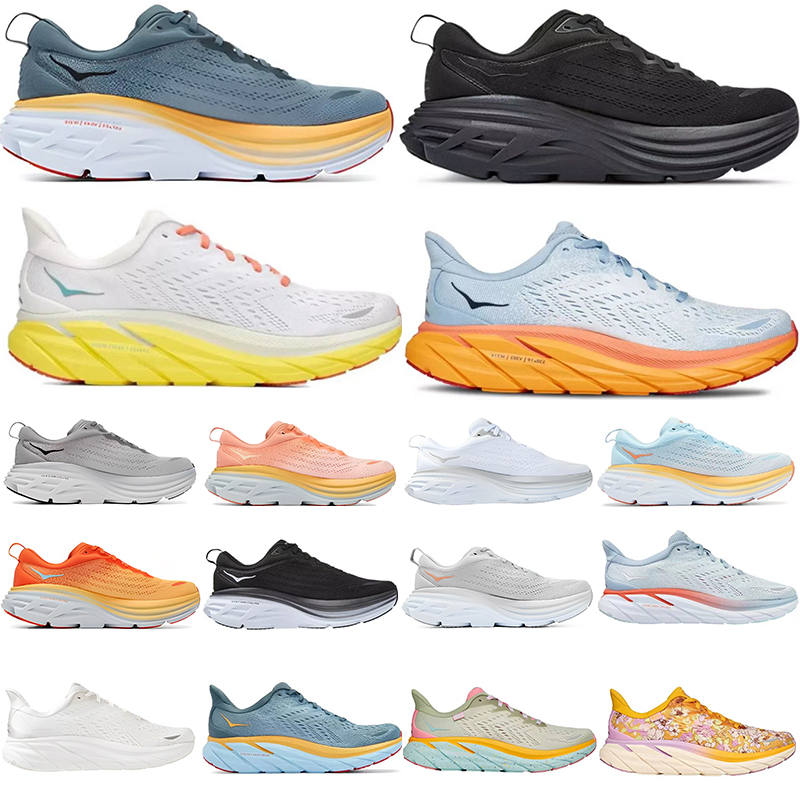 

HK One One Running Shoes Clifton 8 Bondi 8.0 Mens Womens Utility Runner Sneakers Fashion Breathable Training Trainers Black White Hoks Shoe, 25