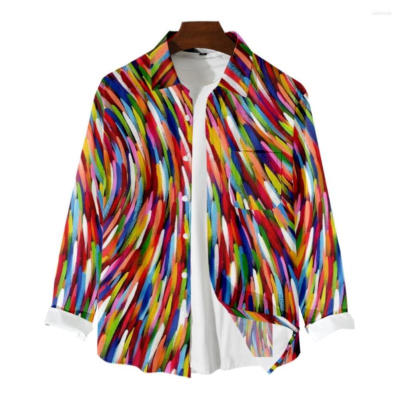 

Men's Casual Shirts Long-sleeved Shirt Men's Colorful Color Line Printing Personality Trend Elegant Noble Coat, B036