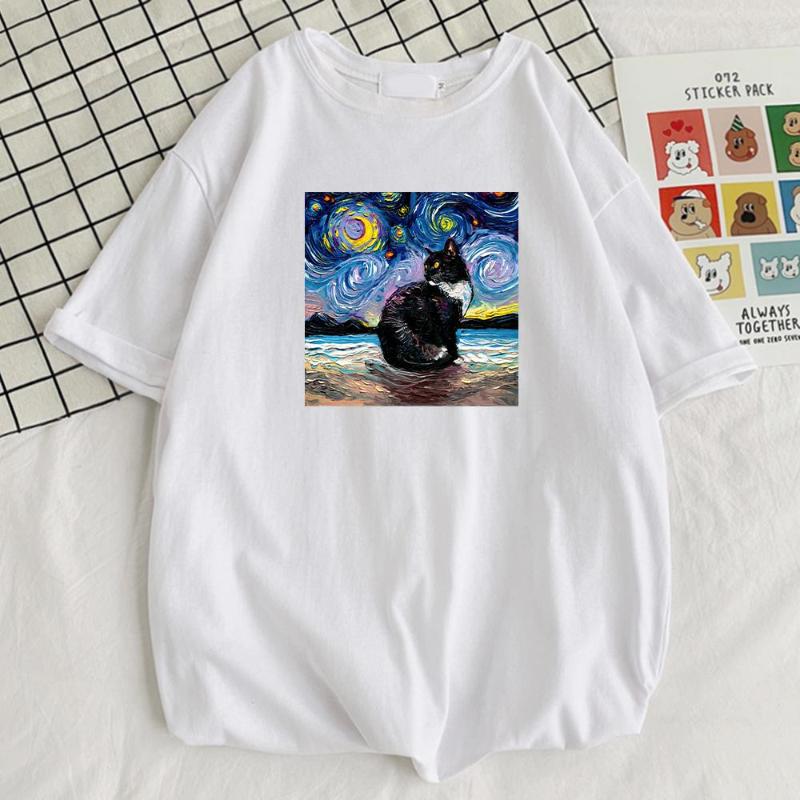 

Men' T Shirts Starry Sky Print T-Shirts Fashion Short Sleeve Breathable Streetwear, Black