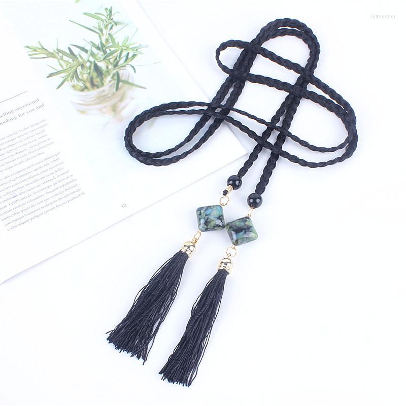 

Belts Ladies Fashion Black Weaving Braided For Women Korean Knittting Tasstel Rope Strap Decoration Skirt Dress With