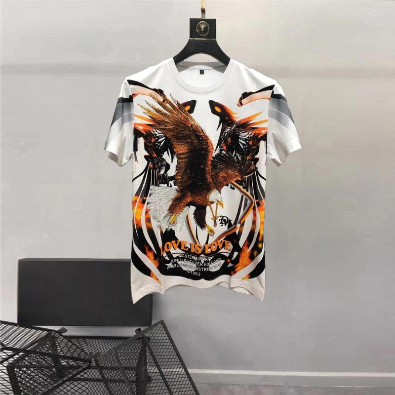

Men's T Shirts European And American Men's Wear Summer 2022 Short Sleeve Round Collar Imperial Eagle Diamond Print Fashion T-shirt, Black