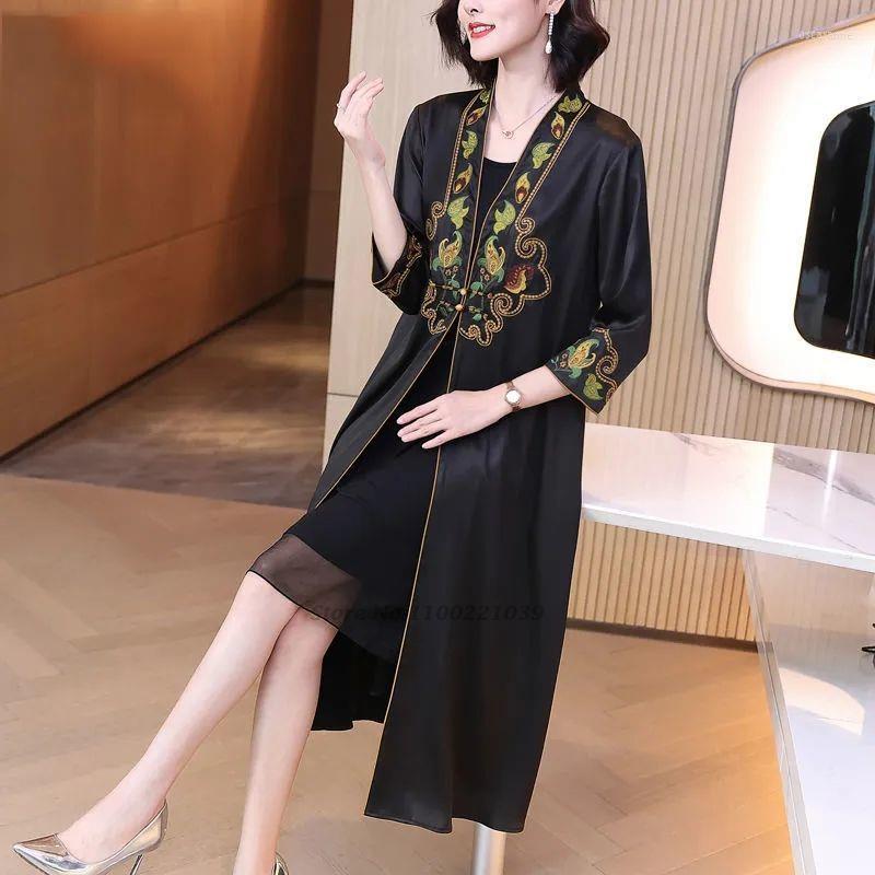 

Ethnic Clothing 2022 Traditonal Chinese Chiffon Cardigan Flower Print Women National Tops Hanfu Female Long Kimonos Outwear Coat