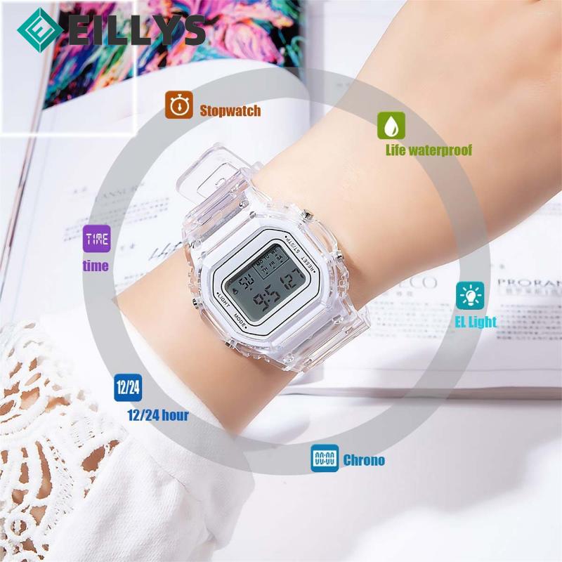 

Wristwatches Kid's Wristwatch Square Men Women Led Digital Watches Sports Electronic Wrist Clock Watch Transparent, Gold