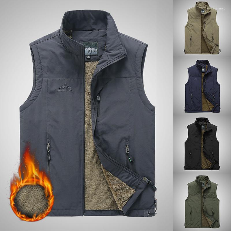 

Men's Vests Winter Men's Vest Jackets Waistcoat Climbing Hiking Fishing Casual Sleeveless With Pocket Male Warm Clothes, Black
