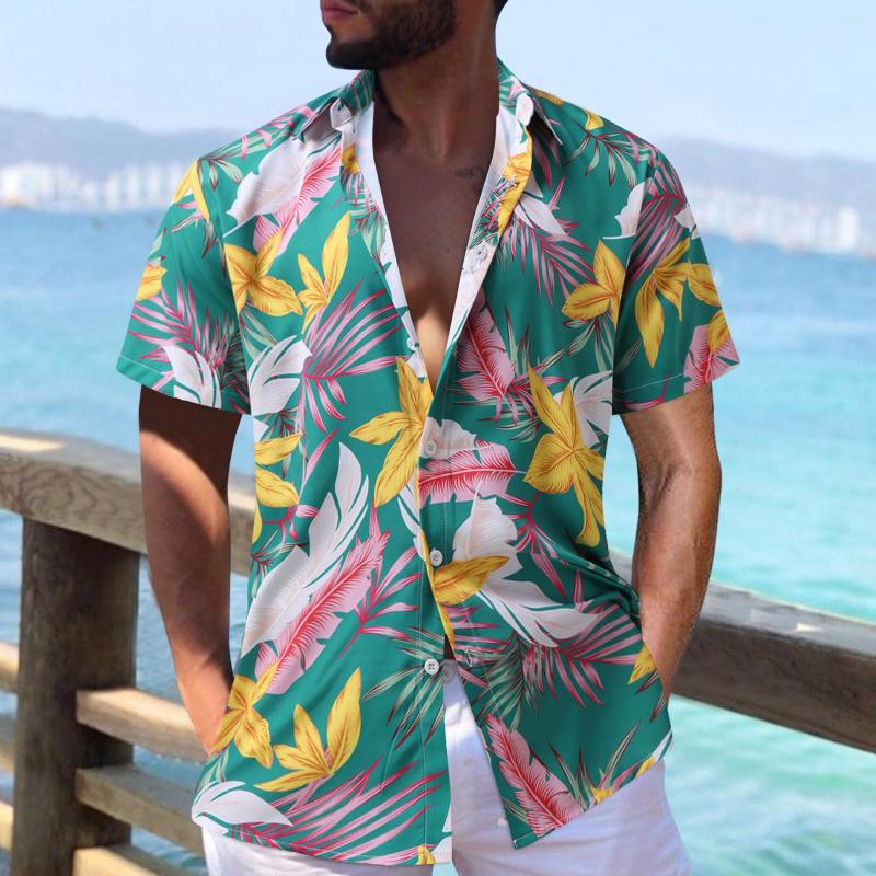 

Men's Casual Shirts Men's Beach Hawaiian Shirt Harajuku Summer Clothes For Men Short Sleeve Blouse Tops Ropa Hombre, White
