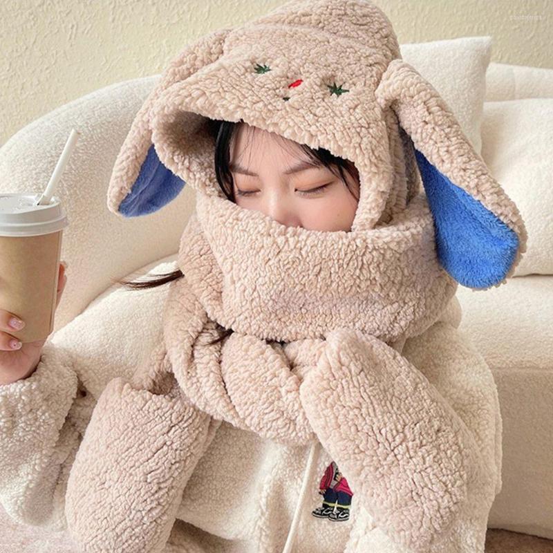 

Berets Fashion Faux Fur Winter Ear Plush Hat Scarf Gloves Set Women Caps Beanies, White