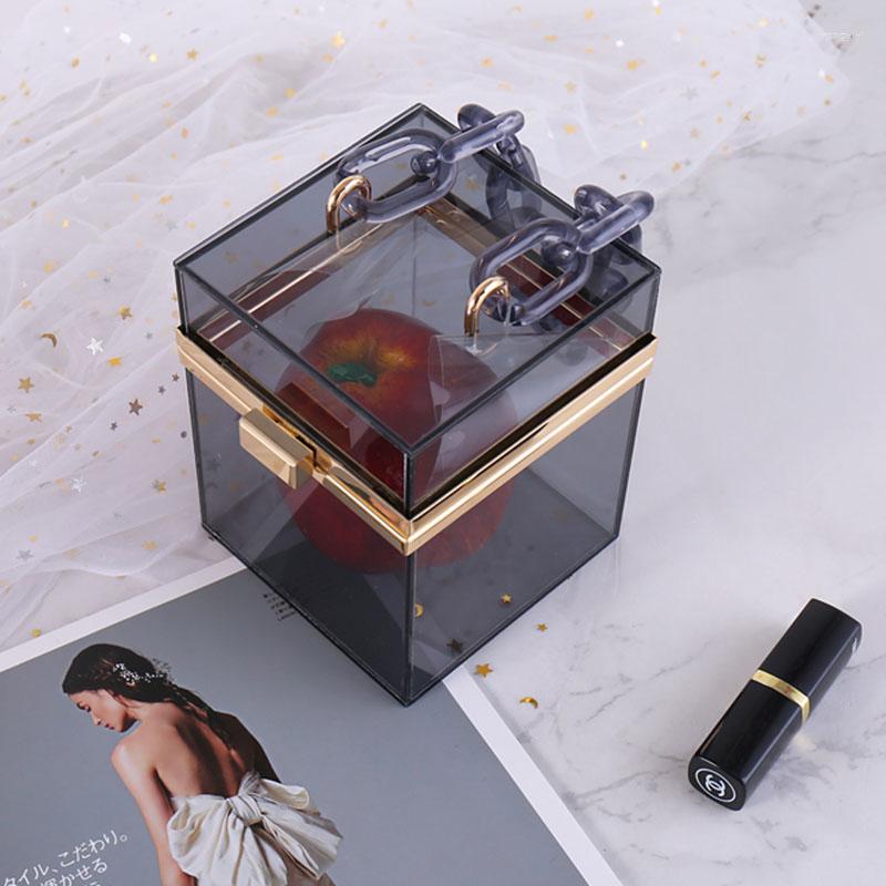 

Evening Bags Fashion Women Acrylic Clear Purse Cute Transparent Crossbody Bag Bracelet PVC Messenger Chain Totes, As picture show