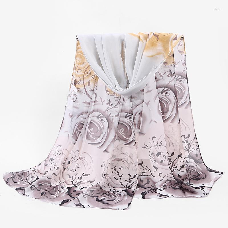 

Scarves 2022 Rose Flower Print Georgette Chiffon Scarf Silk Square Hijab Cool Shawl Ladies Foulard Femme Hair Bufanda Mujer